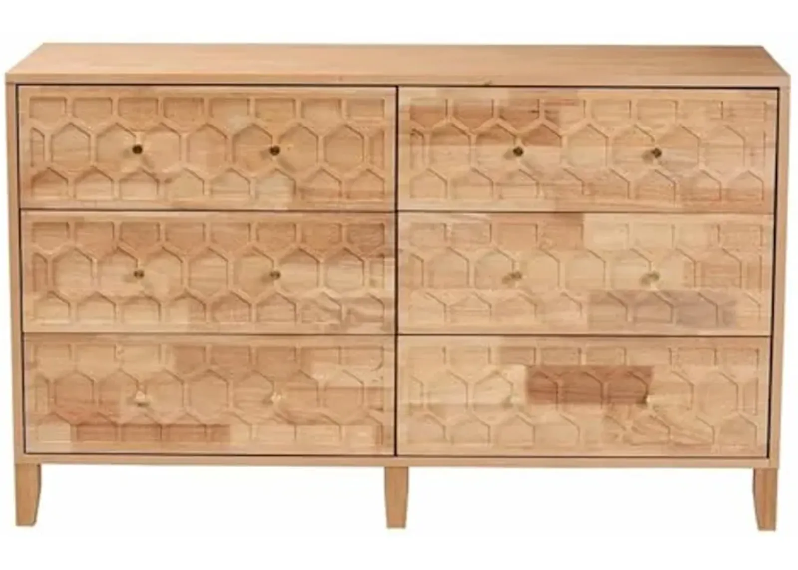 Baxton Studio Hosea Carved Honeycomb Natural 6 Drawer Dresser