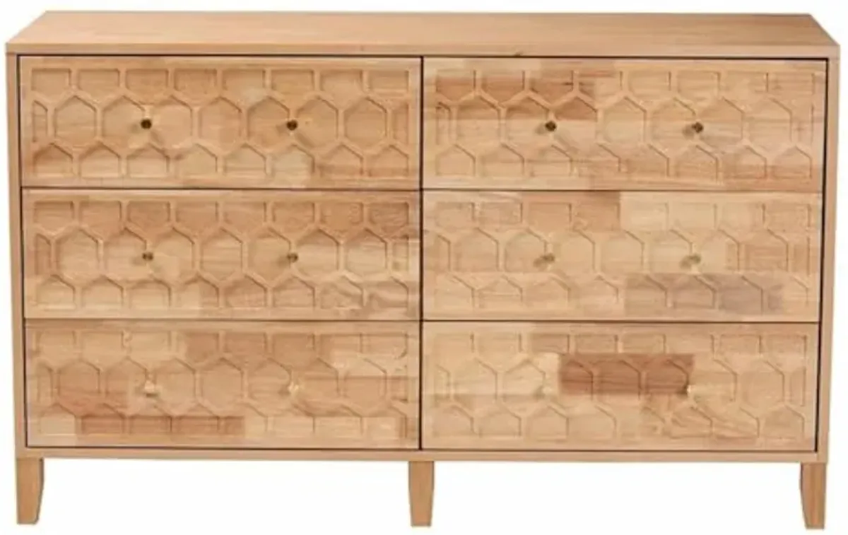 Baxton Studio Hosea Carved Honeycomb Natural 6 Drawer Dresser