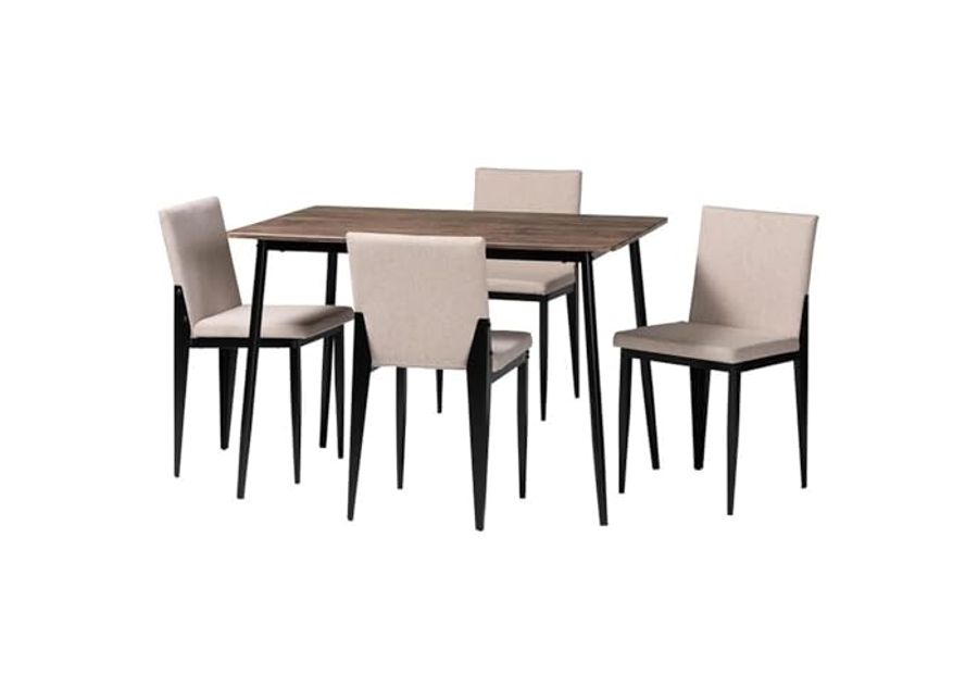 Baxton Studio Bishop Industrial Beige Fabric and Metal 5-Piece Dining Set