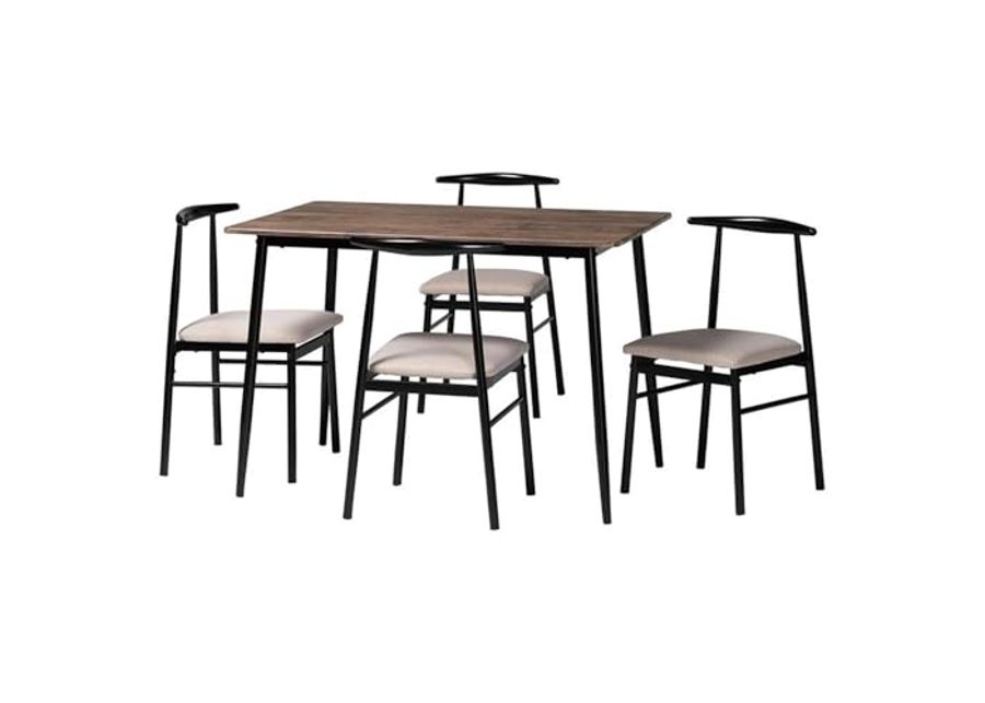 Baxton Studio Arnold Industrial Beige Fabric and Metal 5-Piece Dining Set