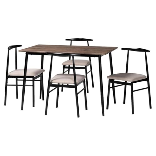 Baxton Studio Arnold Industrial Beige Fabric and Metal 5-Piece Dining Set