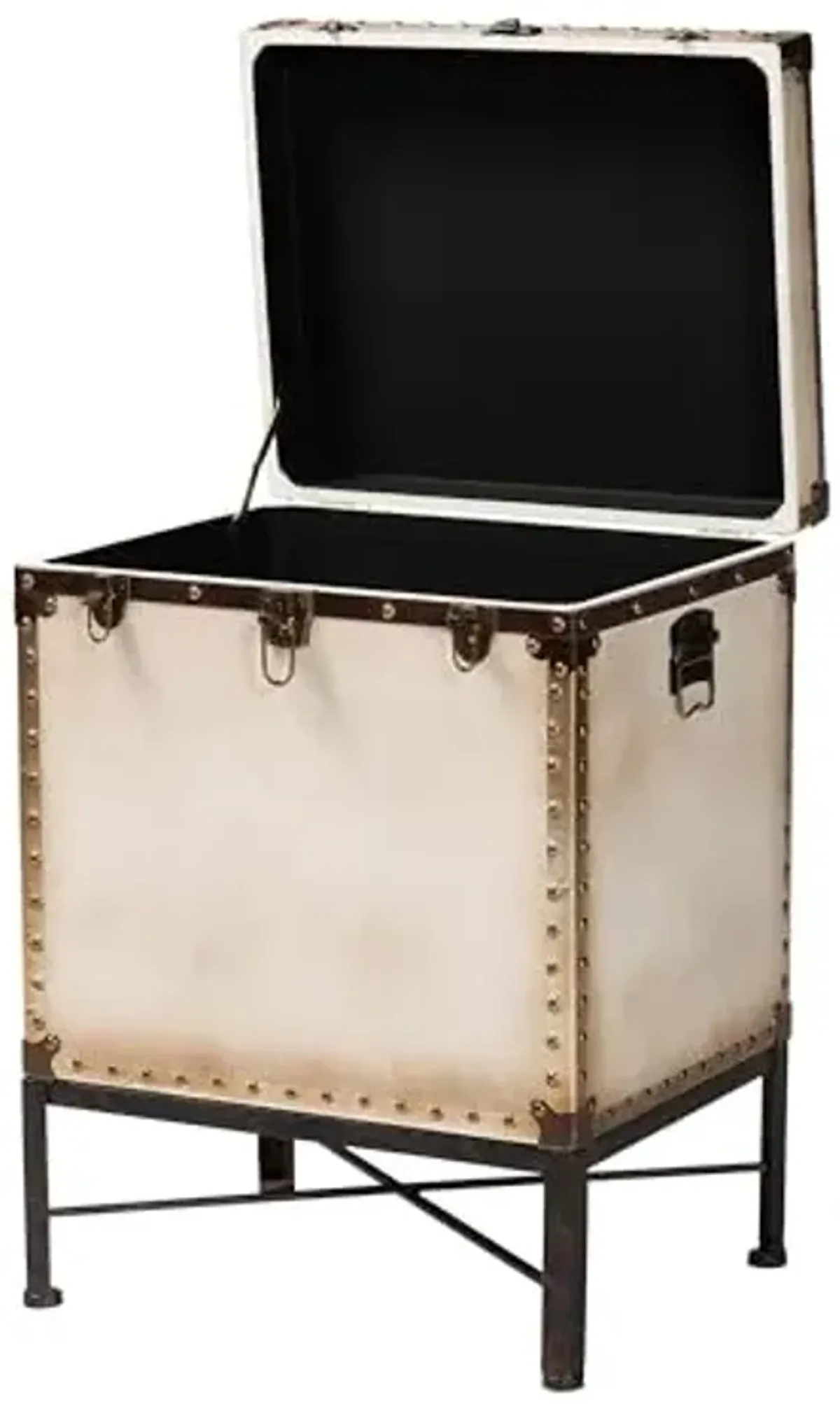Baxton Studio Laura Vintage White Canvas Lift-Top Trunk End Table