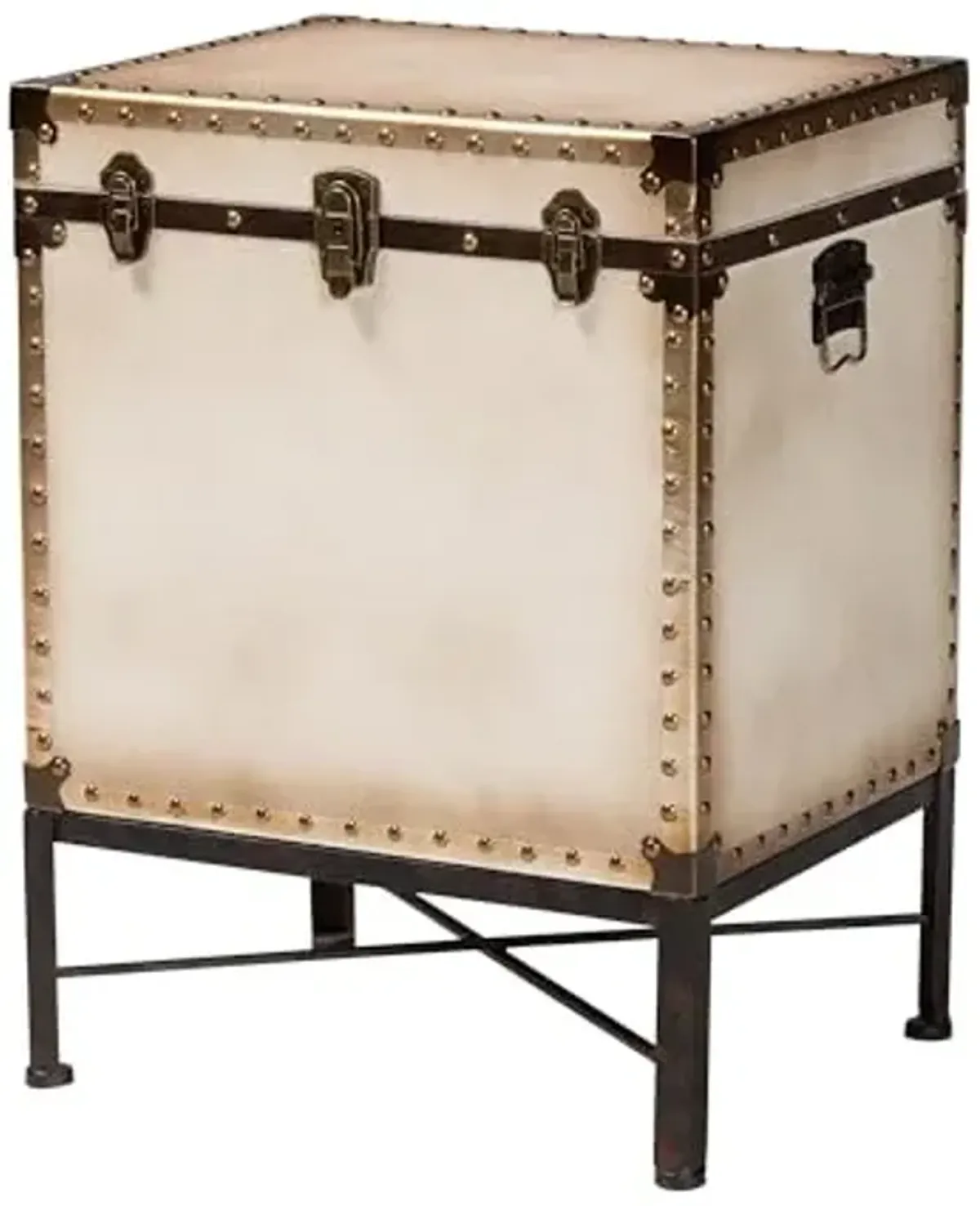 Baxton Studio Laura Vintage White Canvas Lift-Top Trunk End Table