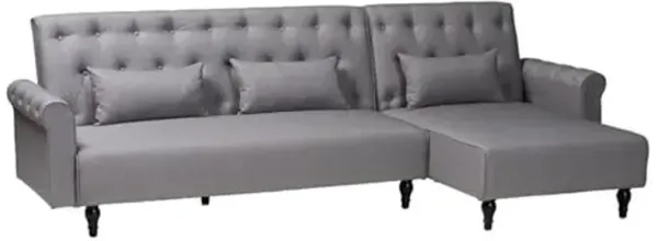 Baxton Studio Chesterfield Slate Gray Fabric Upholstered Convertible Sofa