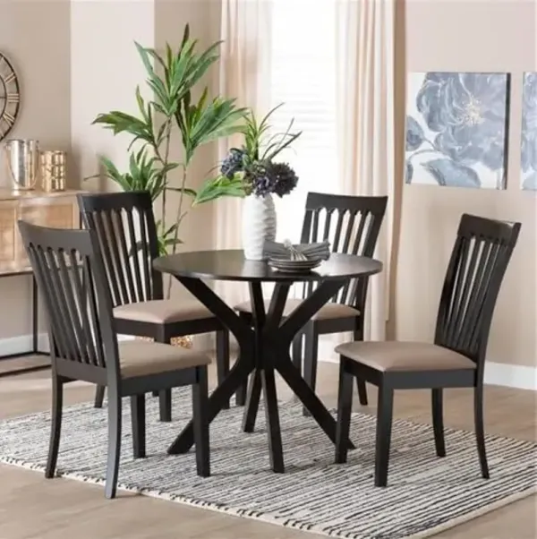 Baxton Studio Lore Sand Fabric and Dark Brown Wood 5-Piece Dining Set