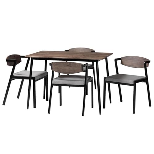 Baxton Studio Revelin Industrial Gray Fabric and Metal 5-Piece Dining Set