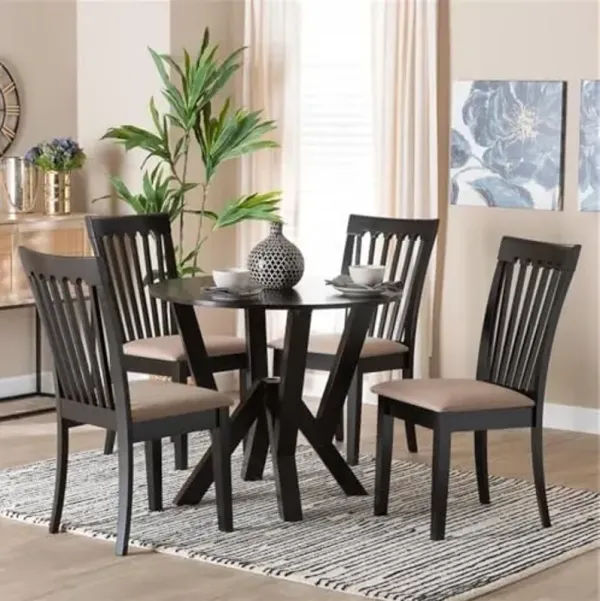 Baxton Studio Marian Sand Fabric and Dark Brown Wood 5-Piece Dining Set