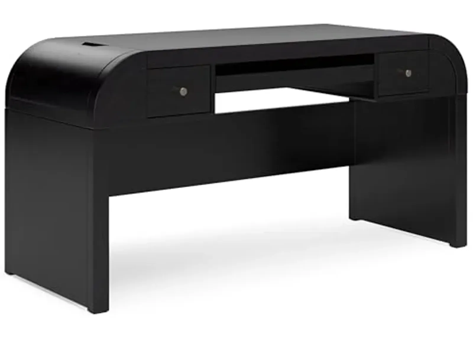 Signature Design by Ashley Rowanbeck Contemporary 2-Drawer 60" Home Office Desk with Pull-Out Keyboard Tray, Cord Management, USB Charging Ports and 2 Utility Bins, Black