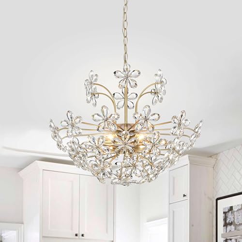 The Lighting Store Rosa 6-Light Daisy Flower Crystal Large Size Chandelier - Brushed Silver-ish Champagne