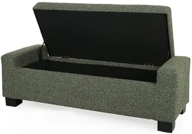 Christopher Knight Home Storage Ottoman, Upholstered Storage Bench, Foot Rest Stool Chair, End Side Table, Modern Fabric Seating Ottoman, Toy Box Organizer for Bedroom, Living Room, Blackish Green