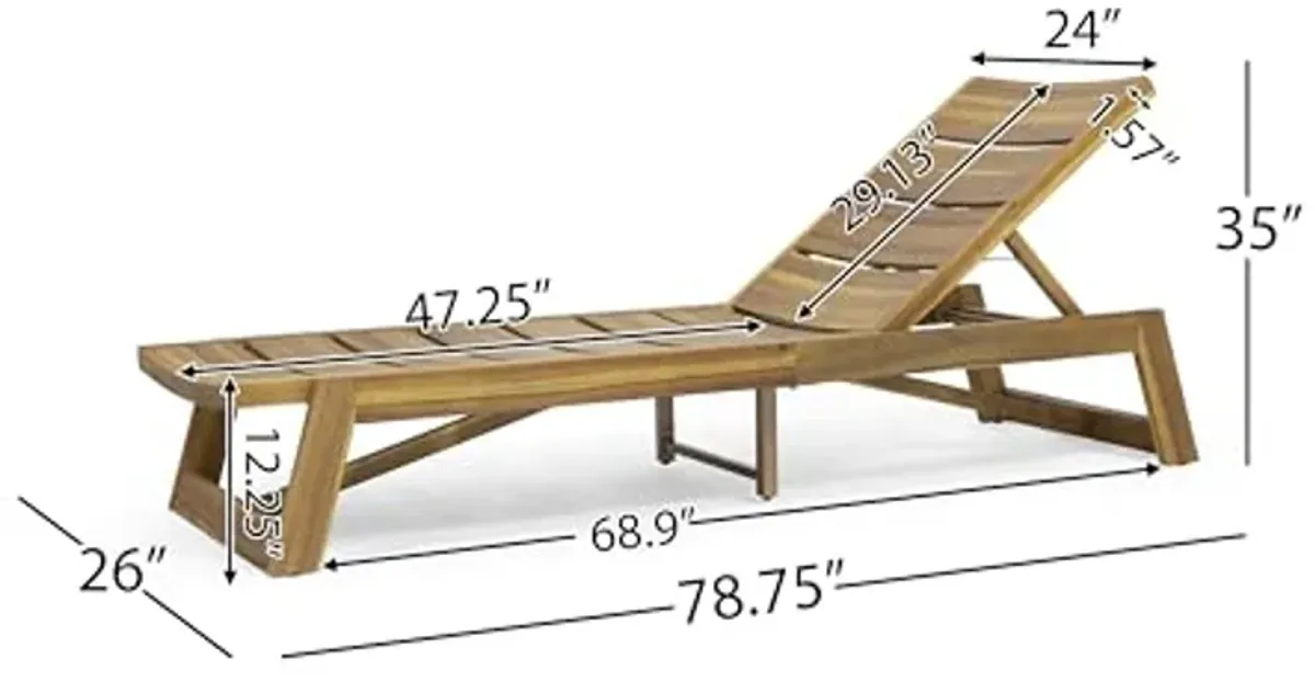 Christopher Knight Home Mahalo Outdoor Acacia Wood 2 Piece Chaise Lounge, 19 "W x 15 "D x 19.25 "H, Teak + Yellow