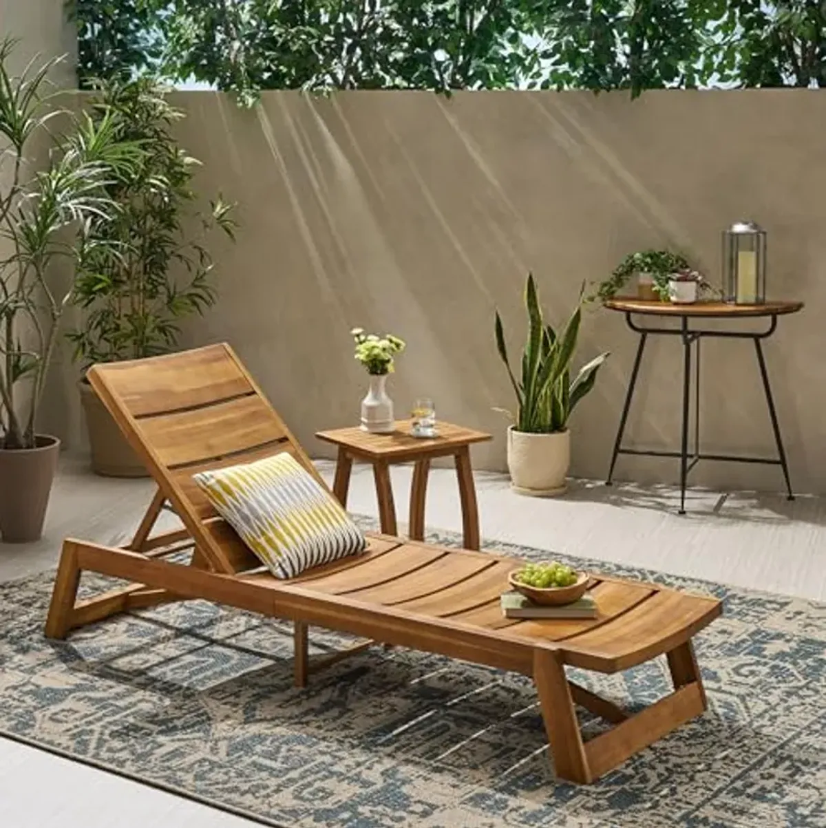 Christopher Knight Home Mahalo Outdoor Acacia Wood 2 Piece Chaise Lounge, 19 "W x 15 "D x 19.25 "H, Teak + Yellow