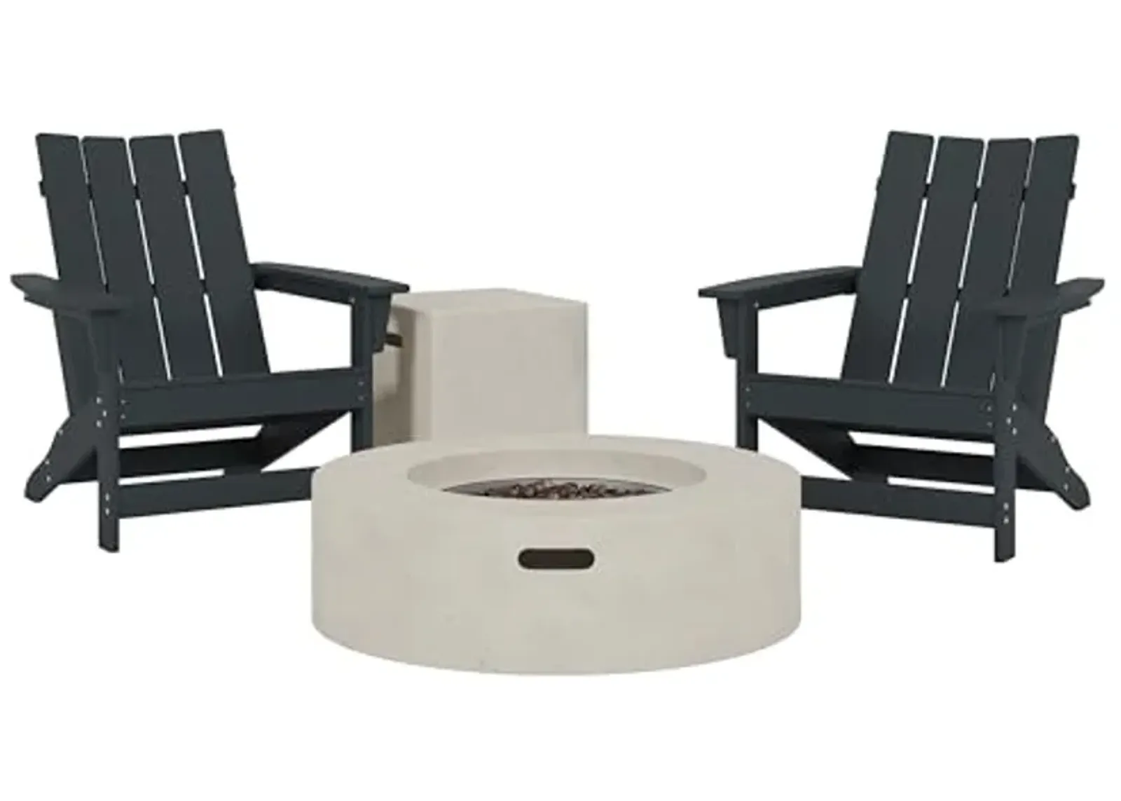 Christopher Knight Home Encino Outdoor Adirondack Chairs and 50,000 BTU Circular Propane Fire Pit, 30.5 "W x 32.5 "D x 37 "H, Black + Light Gray