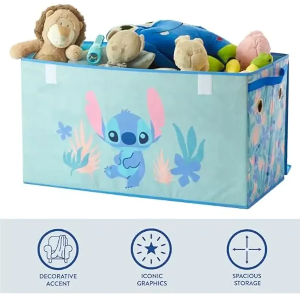 Idea Nuova Disney Stitch Collapsible Storage Trunk – Durable Organizer with Soft Lid – 28.5'' x 14.5'' x 16'' – Toy Chest & Storage Bin for Kids Bedroom, Playroom, or Nursery