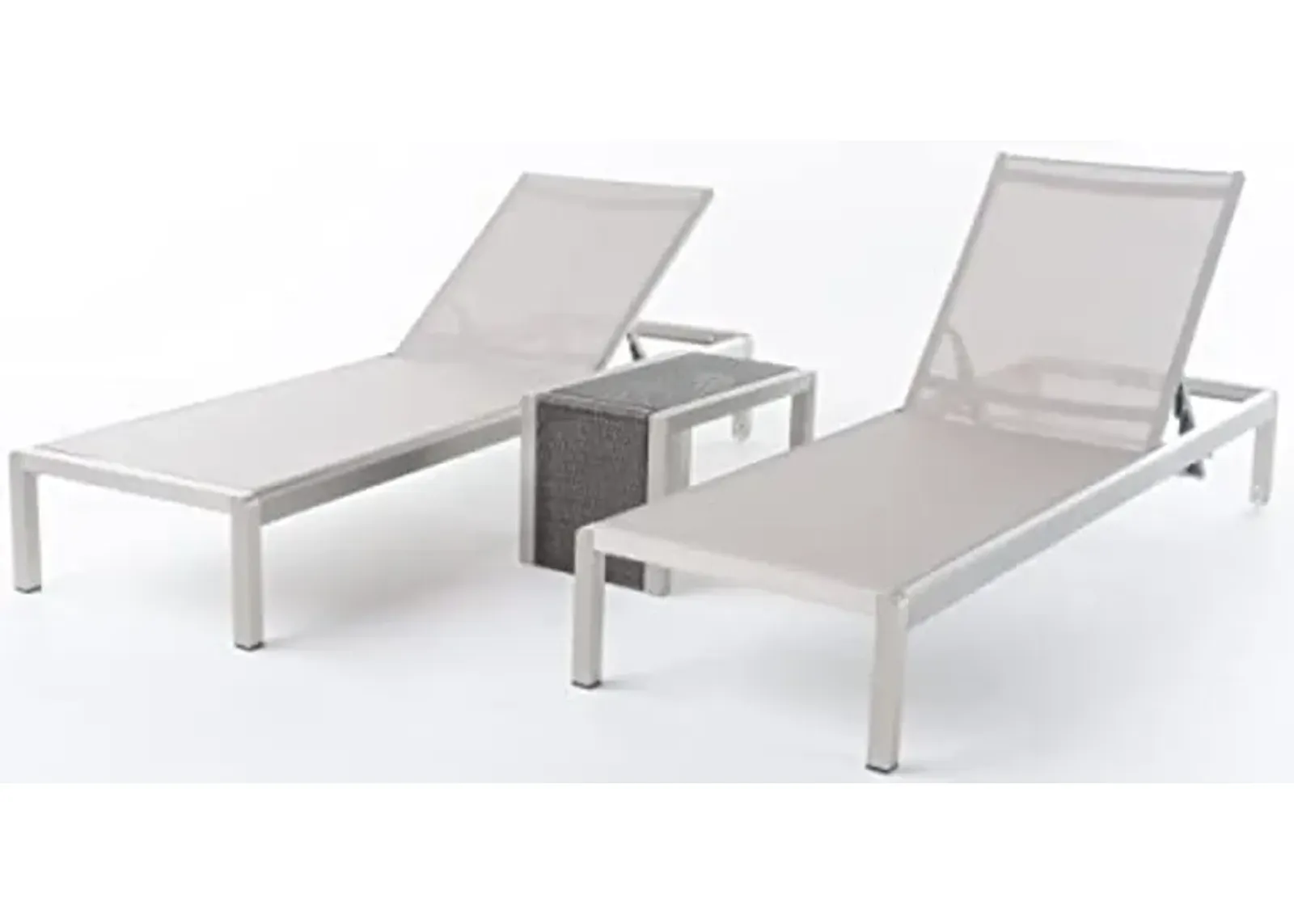 Christopher Knight Home Cape Coral Outdoor Mesh Chaise Lounge Set with Wicker C-Shaped End Table, 77.5 "W x 25.25 "D x 11.8 "H, Gray + Silver