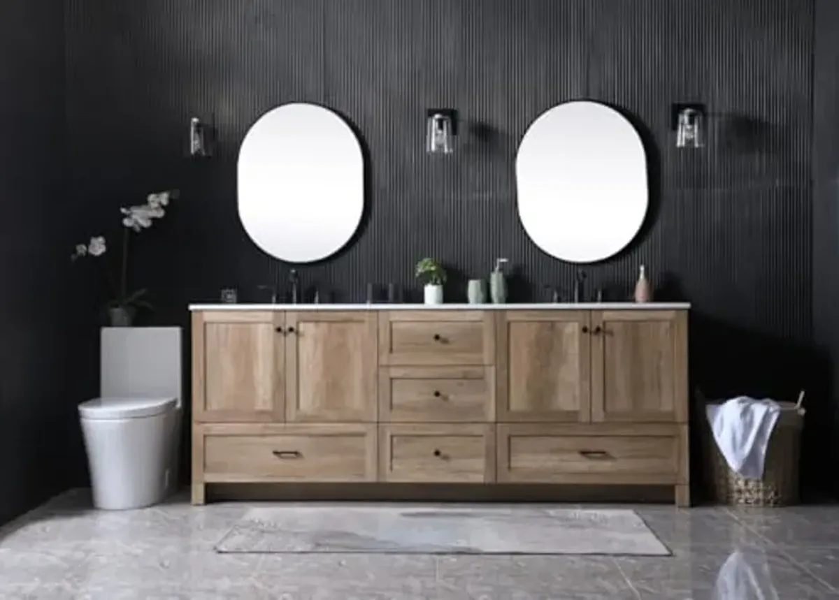 Elegant Lighting VF2884D Soma 84" Free Standing Double Basin Vanity Set with Cabinet and Marble Vanity Top - Natural Oak