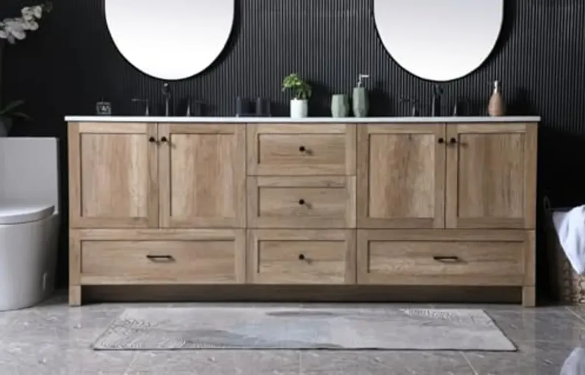 Elegant Lighting VF2884D Soma 84" Free Standing Double Basin Vanity Set with Cabinet and Marble Vanity Top - Natural Oak