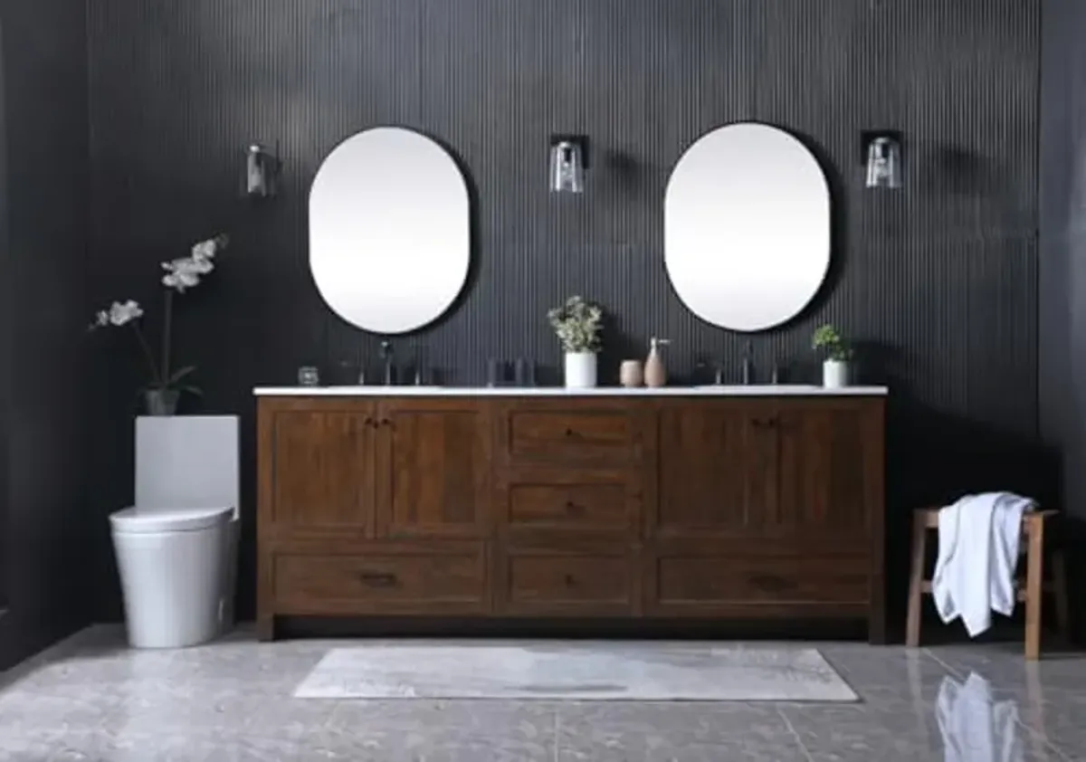 Elegant Lighting VF2884D Soma 84" Free Standing Double Basin Vanity Set with Cabinet and Marble Vanity Top - Natural Oak