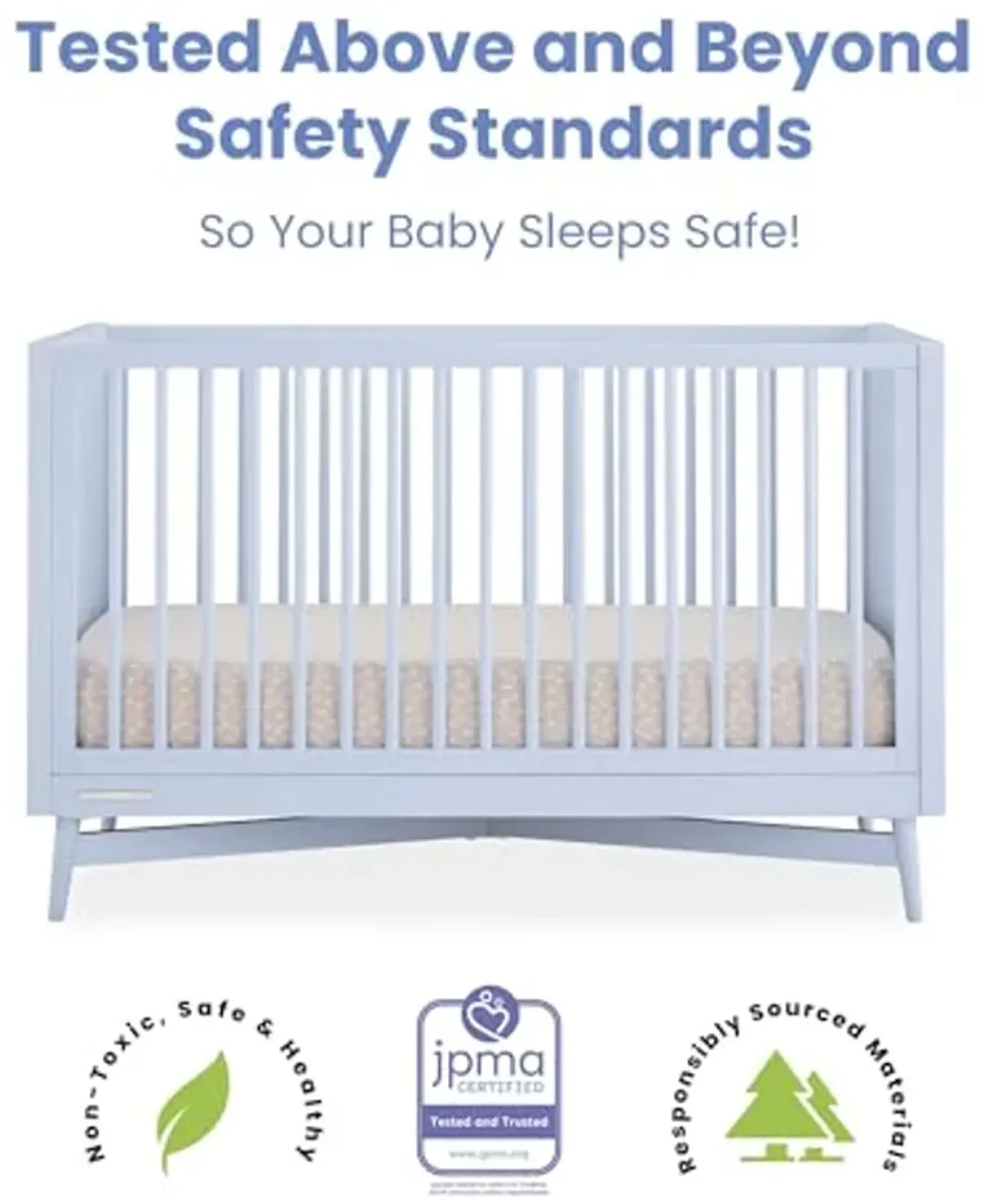 Delta Children Dylan Crib 6-Piece Baby Nursery Furniture Set–Includes: Convertible Crib, Dresser, Changing Top, Crib Mattress, Fitted Sheets & Changing Pad, Cloud Blue