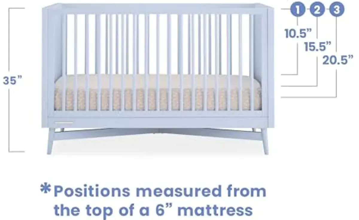 Delta Children Dylan Crib 6-Piece Baby Nursery Furniture Set–Includes: Convertible Crib, Dresser, Changing Top, Crib Mattress, Fitted Sheets & Changing Pad, Cloud Blue