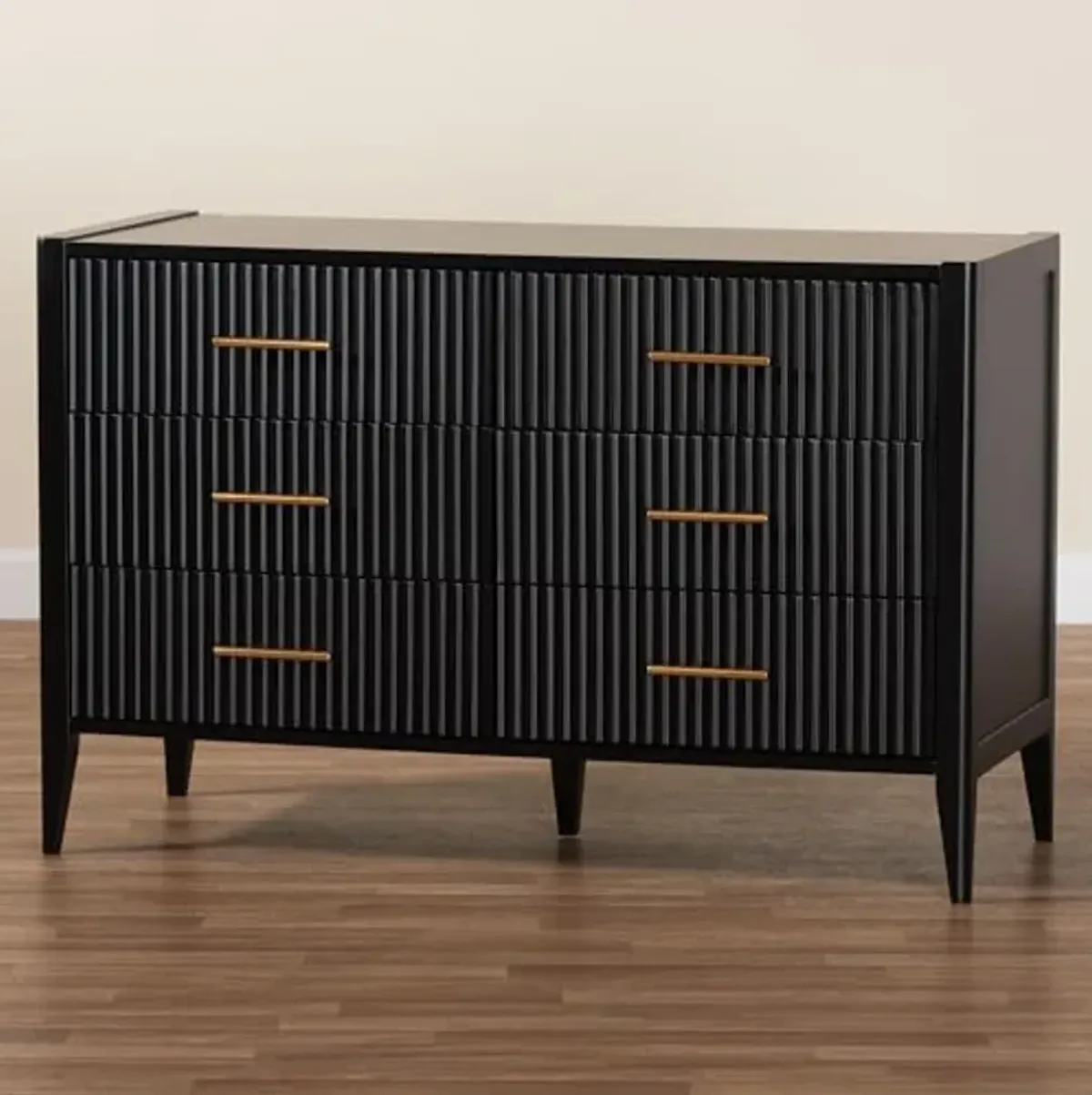 Baxton Studio Primrose Fluted Wood Dresser, 6-Drawer, Black