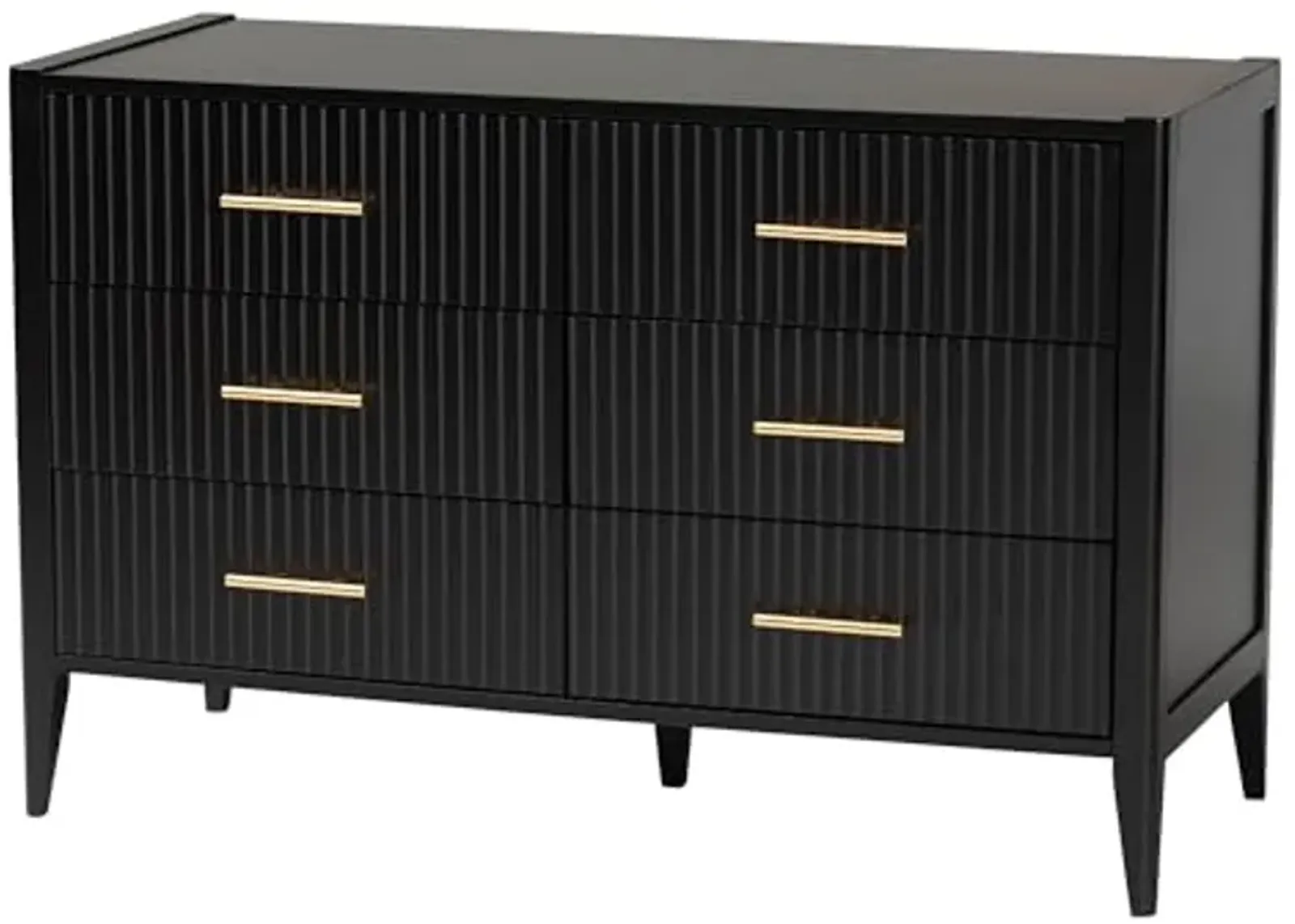 Baxton Studio Primrose Fluted Wood Dresser, 6-Drawer, Black