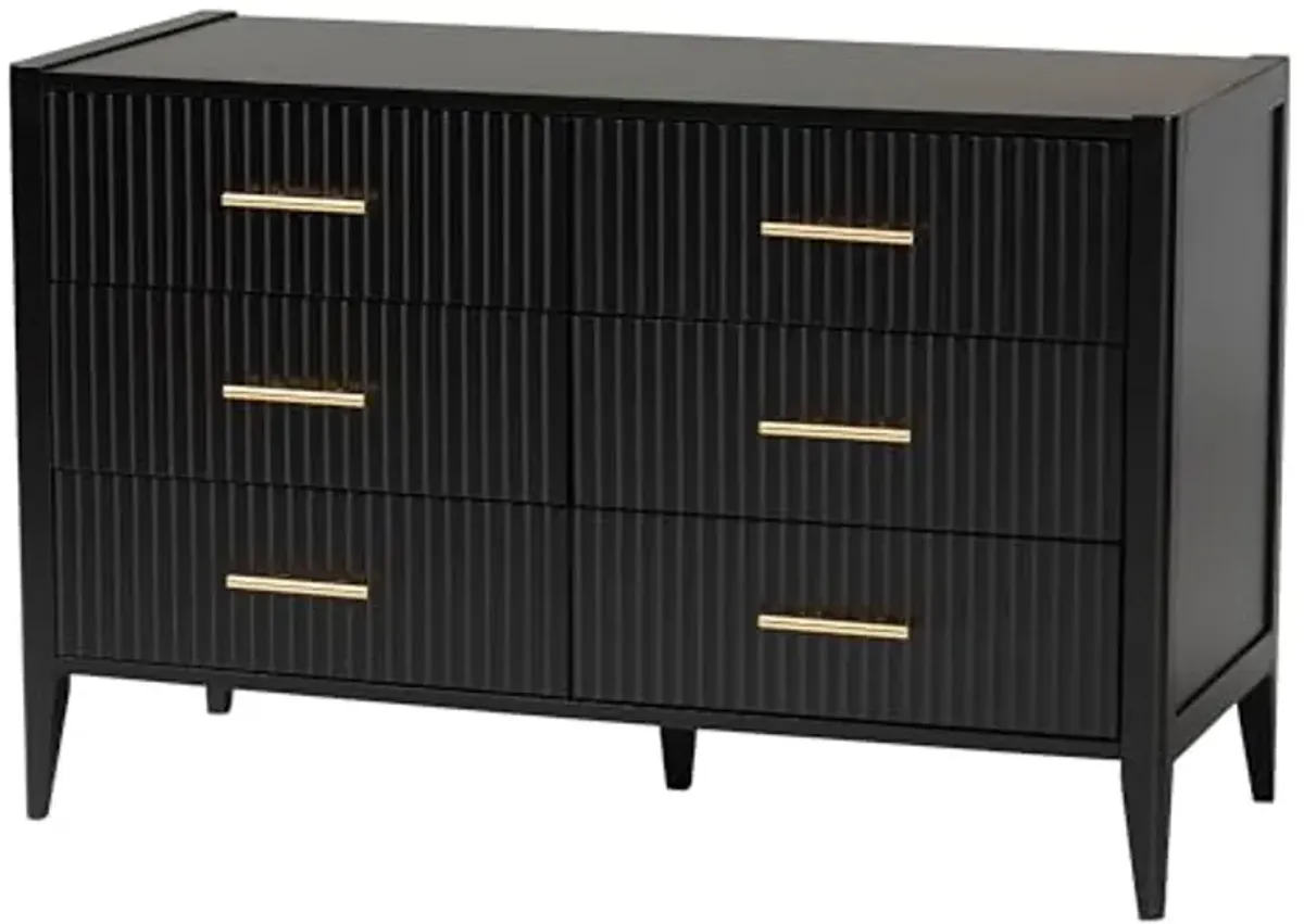 Baxton Studio Primrose Fluted Wood Dresser, 6-Drawer, Black