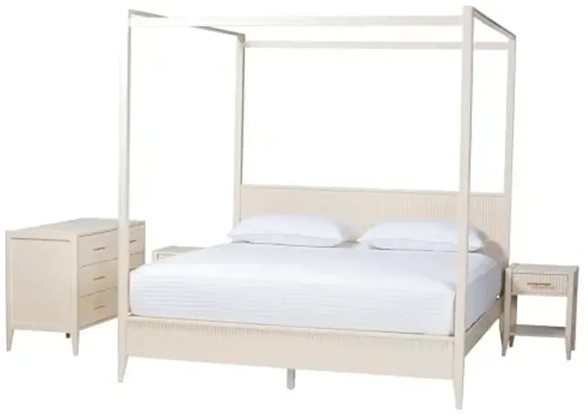 Baxton Studio Primrose Fluted Wood Canopy Bed Set, 4-Piece, King, Ivory