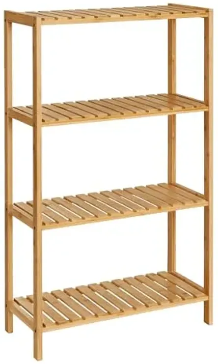 SONGMICS Bamboo Storage Shelf, 4-Tier Shelving Unit, Multifunctional, in The Entryway, Bathroom, Living Room, Balcony, Kitchen, 10.2 x 23.6 x 39.4 Inches, Light Bamboo UBCB034Y01