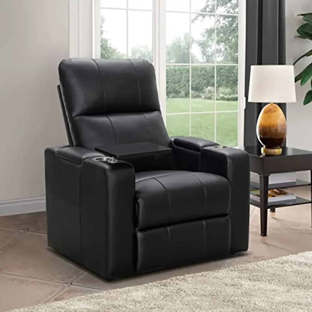 Abbyson Living Rider Power Recliner with Built-in Table, Black (Set of 3)