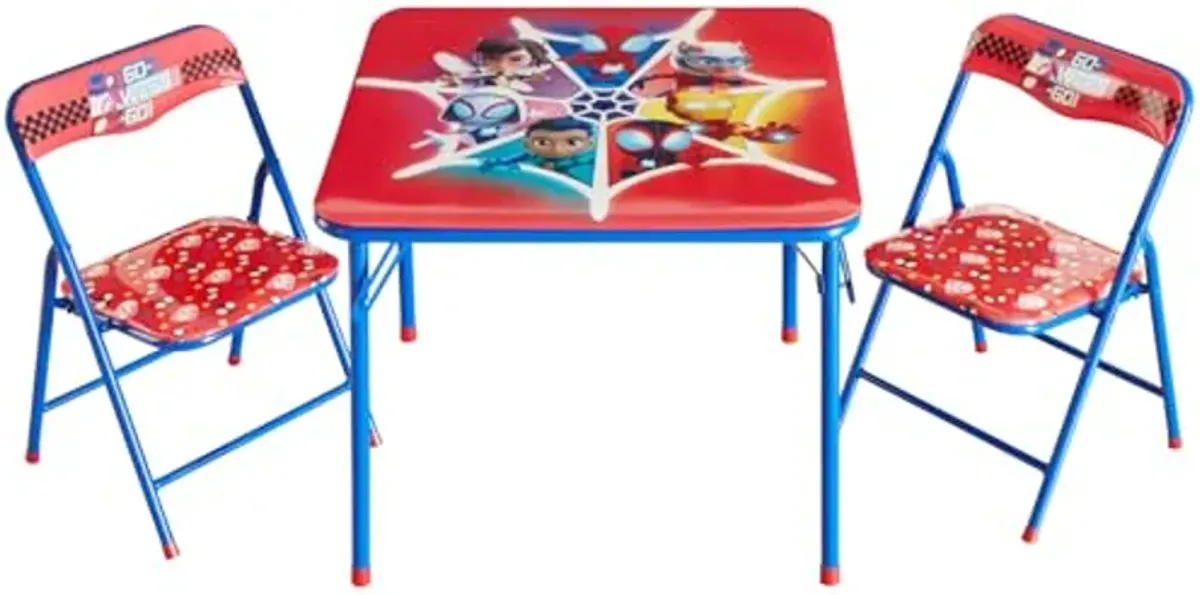 Idea Nuova Marvel Spidey and His Amazing Friends 3 Piece Children's Activity Square Table and 2 Folding Chairs Set, Ages 3+