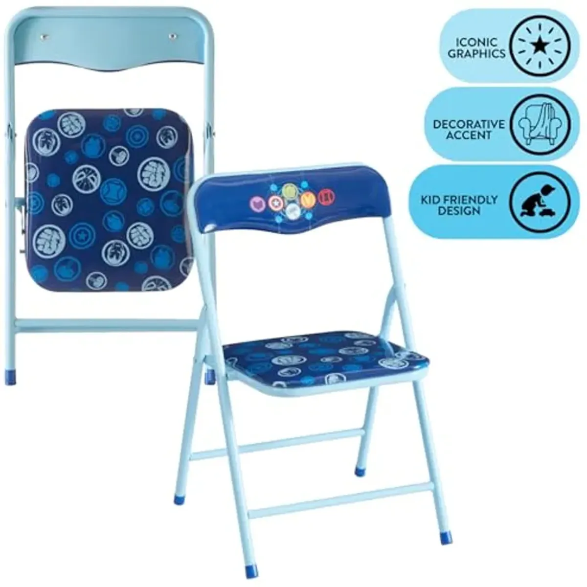 Idea Nuova Marvel Avengers 3 Piece Children's Activity Square Table and 2 Folding Chairs Set, Ages 3+