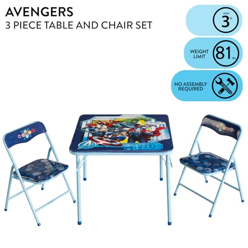 Idea Nuova Marvel Avengers 3 Piece Children's Activity Square Table and 2 Folding Chairs Set, Ages 3+