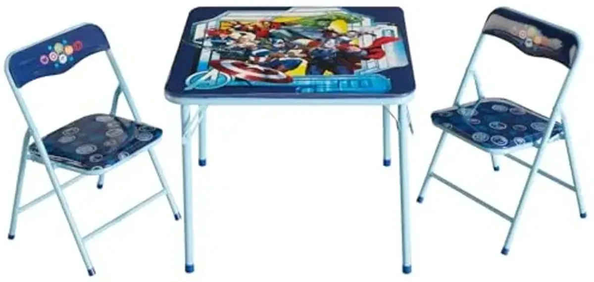Idea Nuova Marvel Avengers 3-Piece Kids Activity Table and Chair Set – Square Table with 2 Folding Chairs, Superhero-Themed Furniture for Ages 3+, Ideal for Playroom, Arts & Crafts, or Snacks