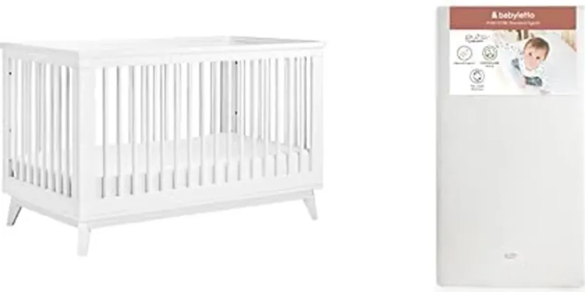 babyletto Scoot 3-in-1 Convertible Crib, White with Pure Core Crib Mattress