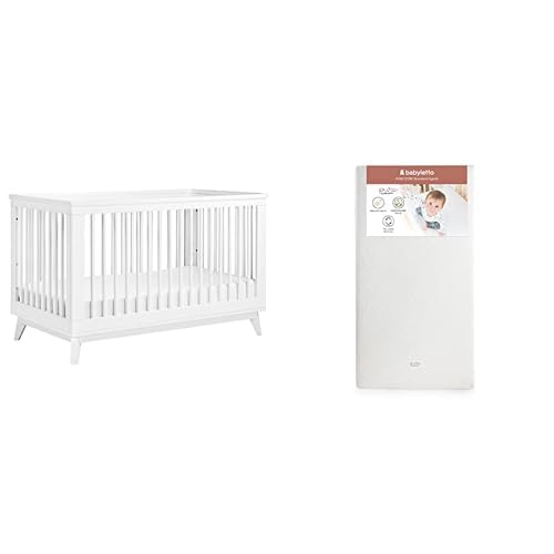 babyletto Scoot 3-in-1 Convertible Crib, White with Pure Core Crib Mattress