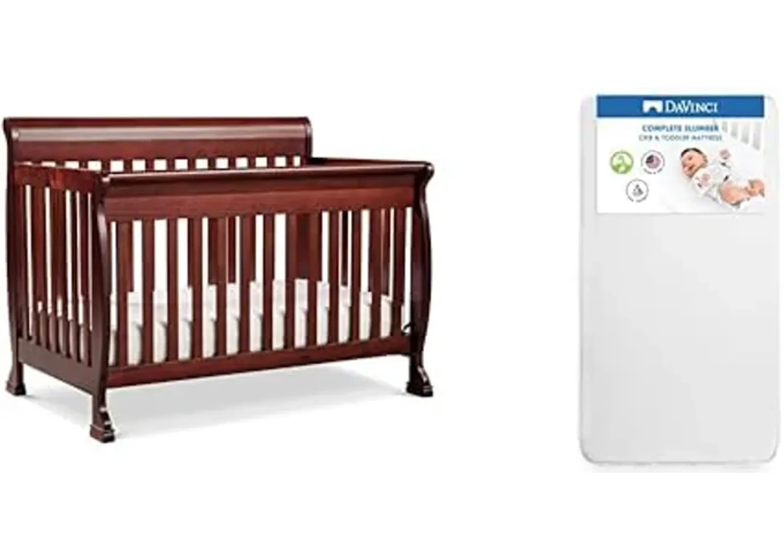 DaVinci Kalani 4-in-1 Convertible Crib in Rich Cherry with Complete Slumber Crib Mattress