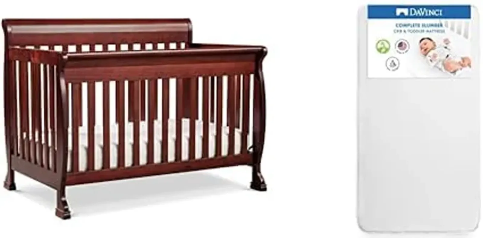 DaVinci Kalani 4-in-1 Convertible Crib in Rich Cherry with Complete Slumber Crib Mattress