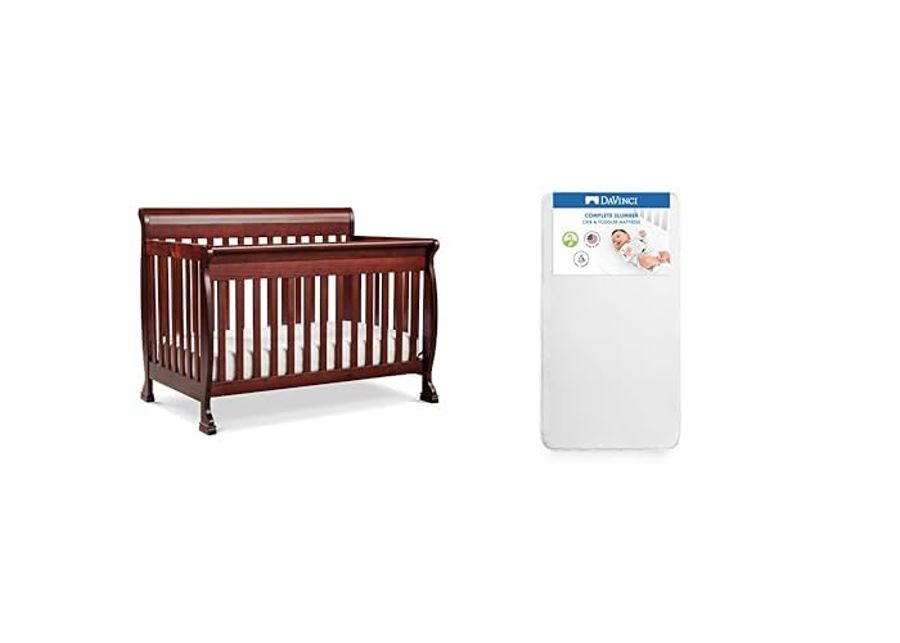 DaVinci Kalani 4-in-1 Convertible Crib in Rich Cherry with Complete Slumber Crib Mattress