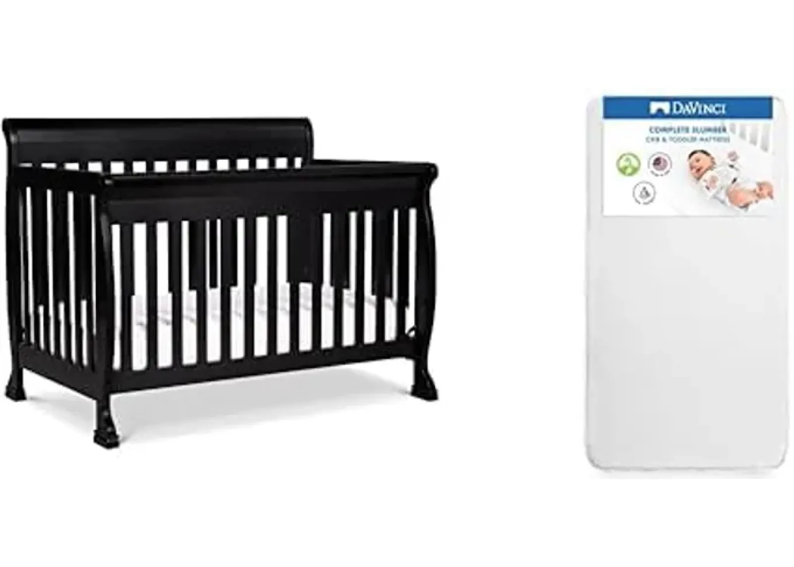 DaVinci Kalani 4-in-1 Convertible Crib in Ebony with Complete Slumber Crib Mattress