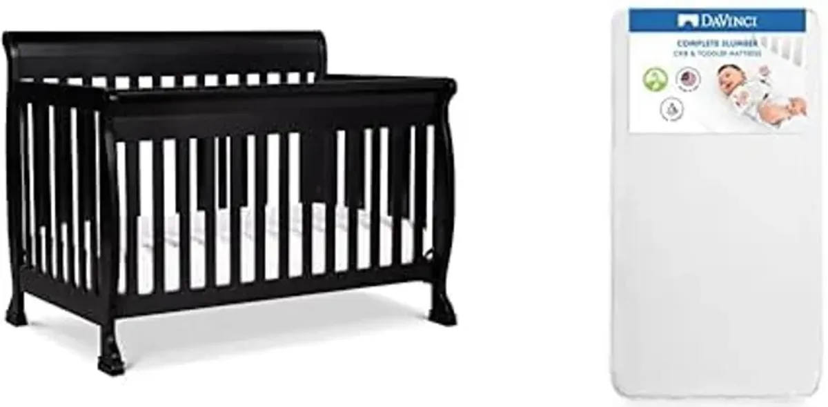 DaVinci Kalani 4-in-1 Convertible Crib in Ebony with Complete Slumber Crib Mattress