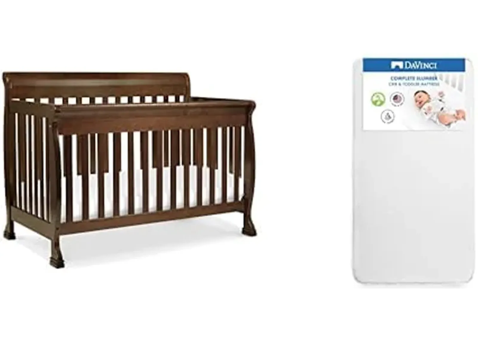 DaVinci Kalani 4-in-1 Convertible Crib in Espresso with Complete Slumber Crib Mattress