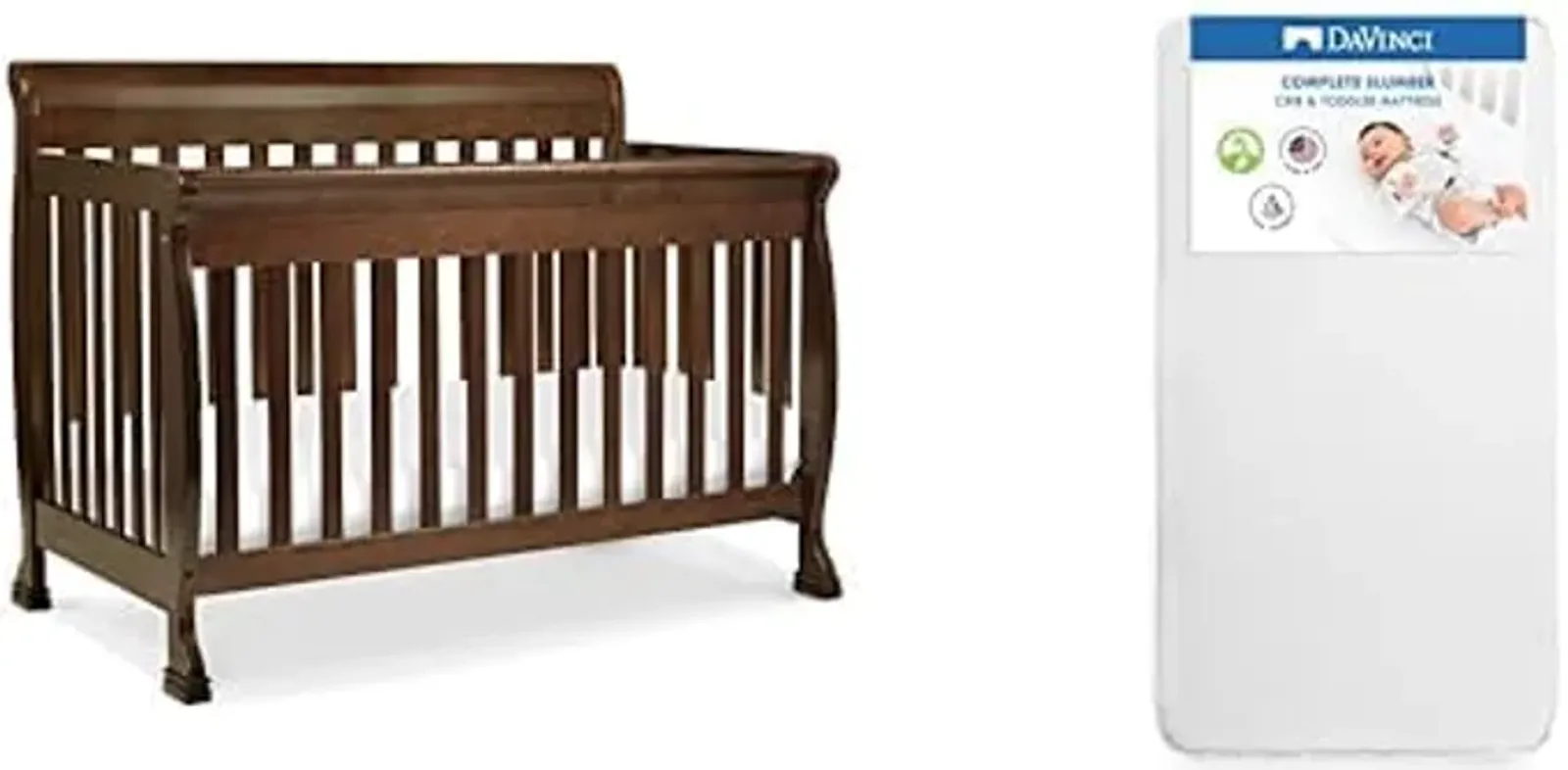 DaVinci Kalani 4-in-1 Convertible Crib in Espresso with Complete Slumber Crib Mattress