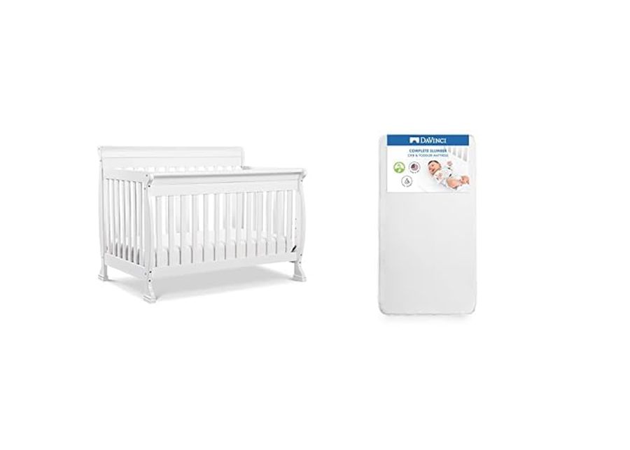 DaVinci Kalani 4-in-1 Convertible Crib in White with Complete Slumber Crib Mattress