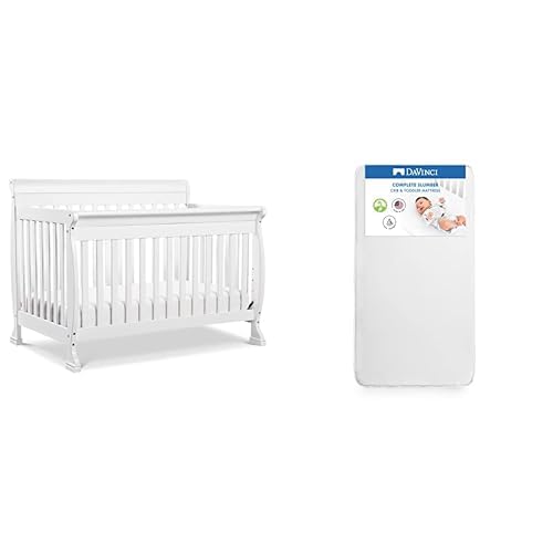 DaVinci Kalani 4-in-1 Convertible Crib in White with Complete Slumber Crib Mattress