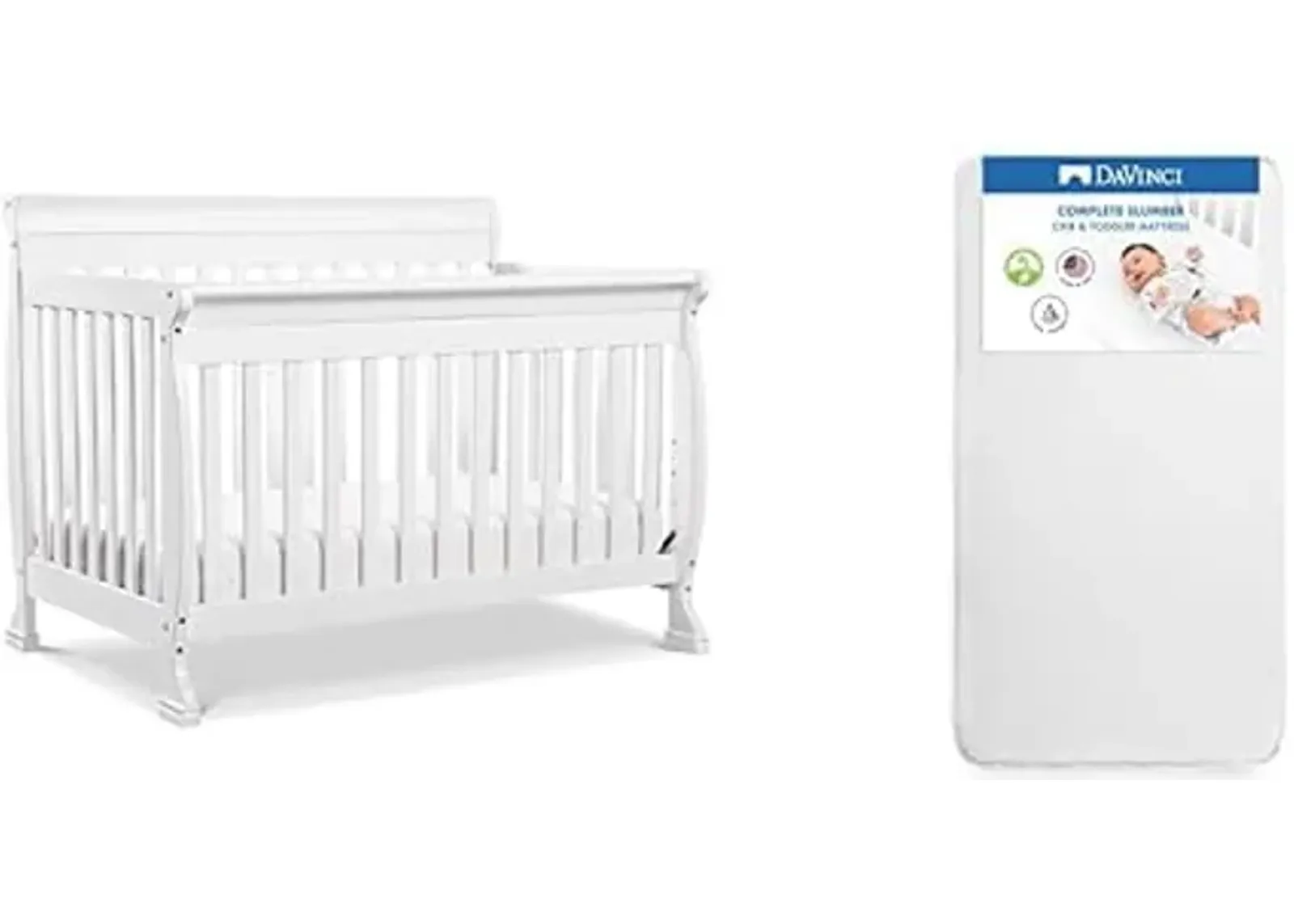 DaVinci Kalani 4-in-1 Convertible Crib in White with Complete Slumber Crib Mattress