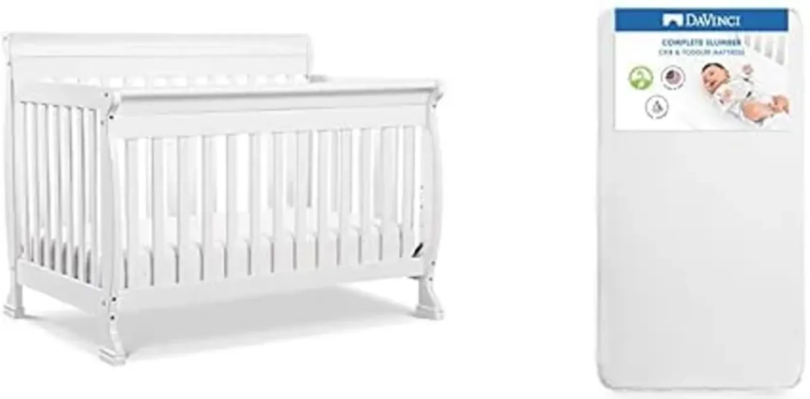 DaVinci Kalani 4-in-1 Convertible Crib in White with Complete Slumber Crib Mattress