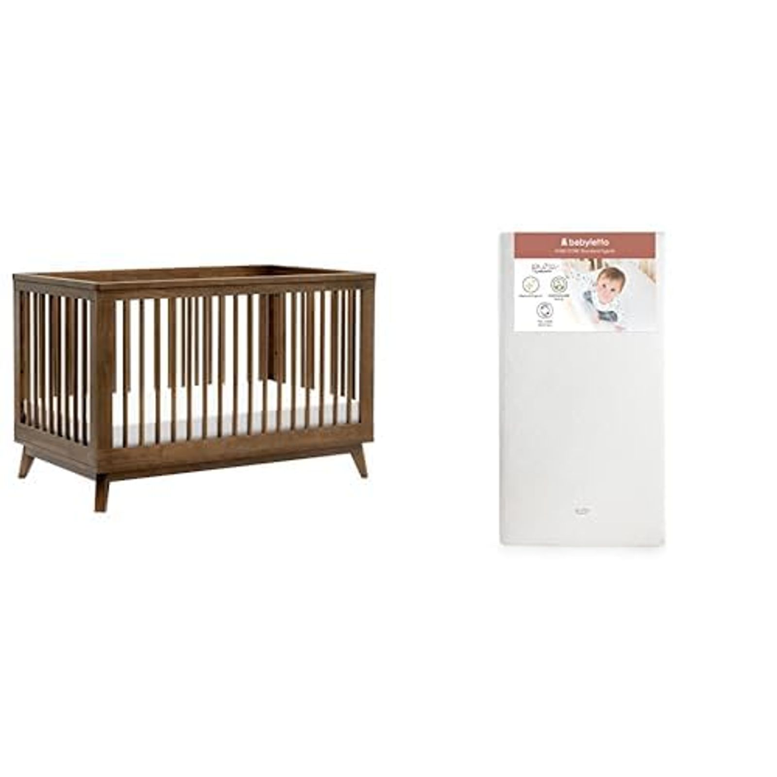 babyletto Scoot 3-in-1 Convertible Crib, Natural Walnut with Pure Core Crib Mattress