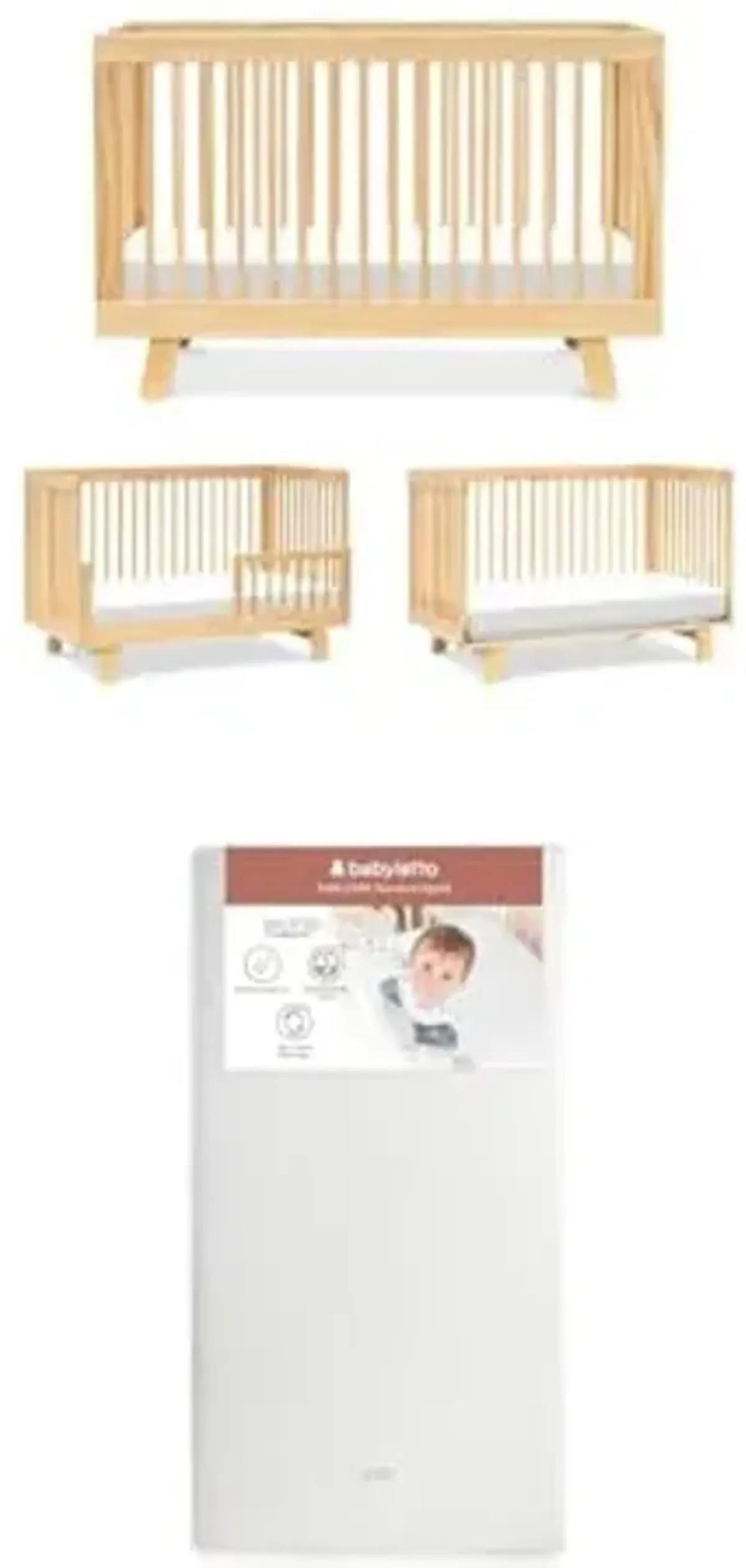 babyletto Hudson 3-in-1 Convertible Crib, Natural with Pure Core Crib Mattress