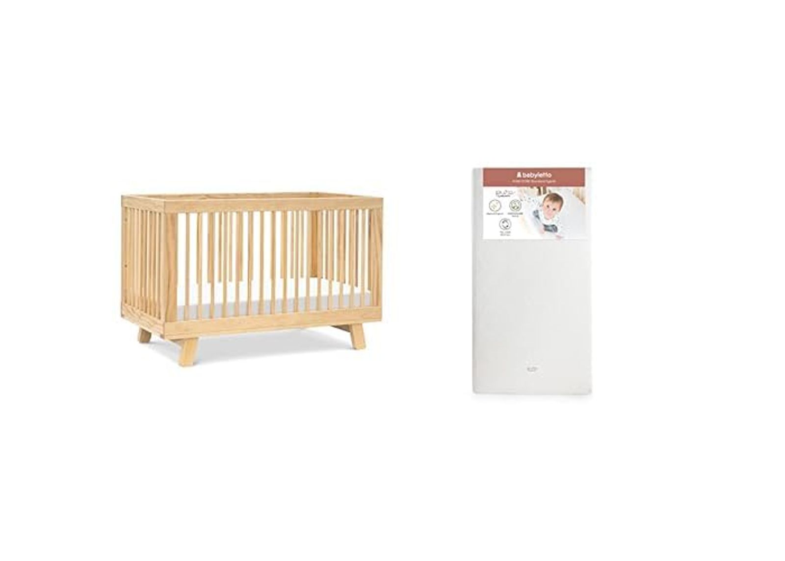 babyletto Hudson 3-in-1 Convertible Crib, Natural with Pure Core Crib Mattress